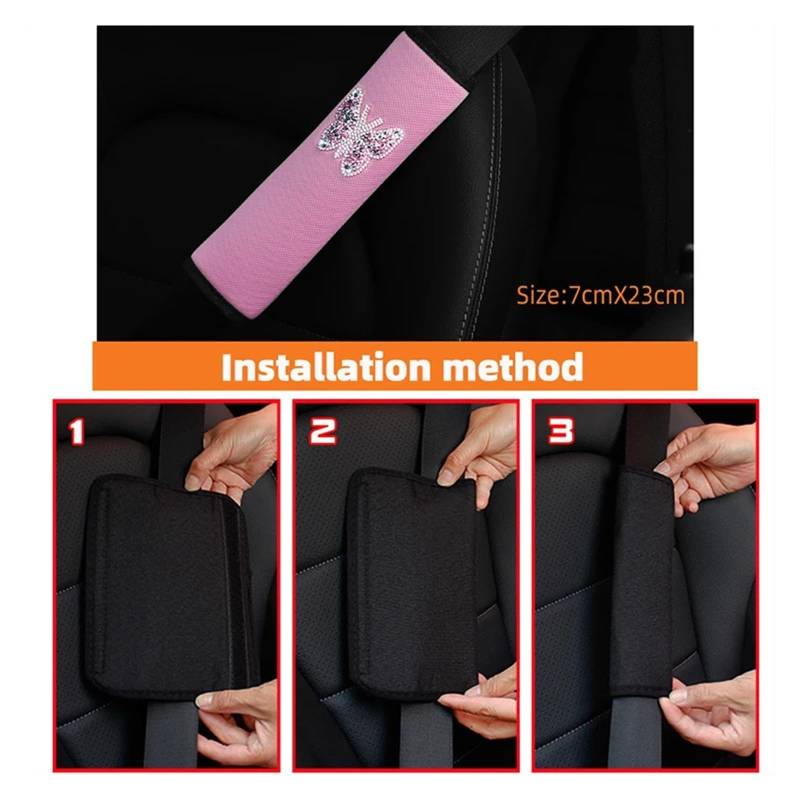 Gurtpolster Auto 2 Stück Diamant Schmetterling Rosen Blume Autositz Sicherheitsgurtbezug Komfort Schulter Massage Pad Rosa Damen Auto Innenzubehör(09) von ZRHWSPD