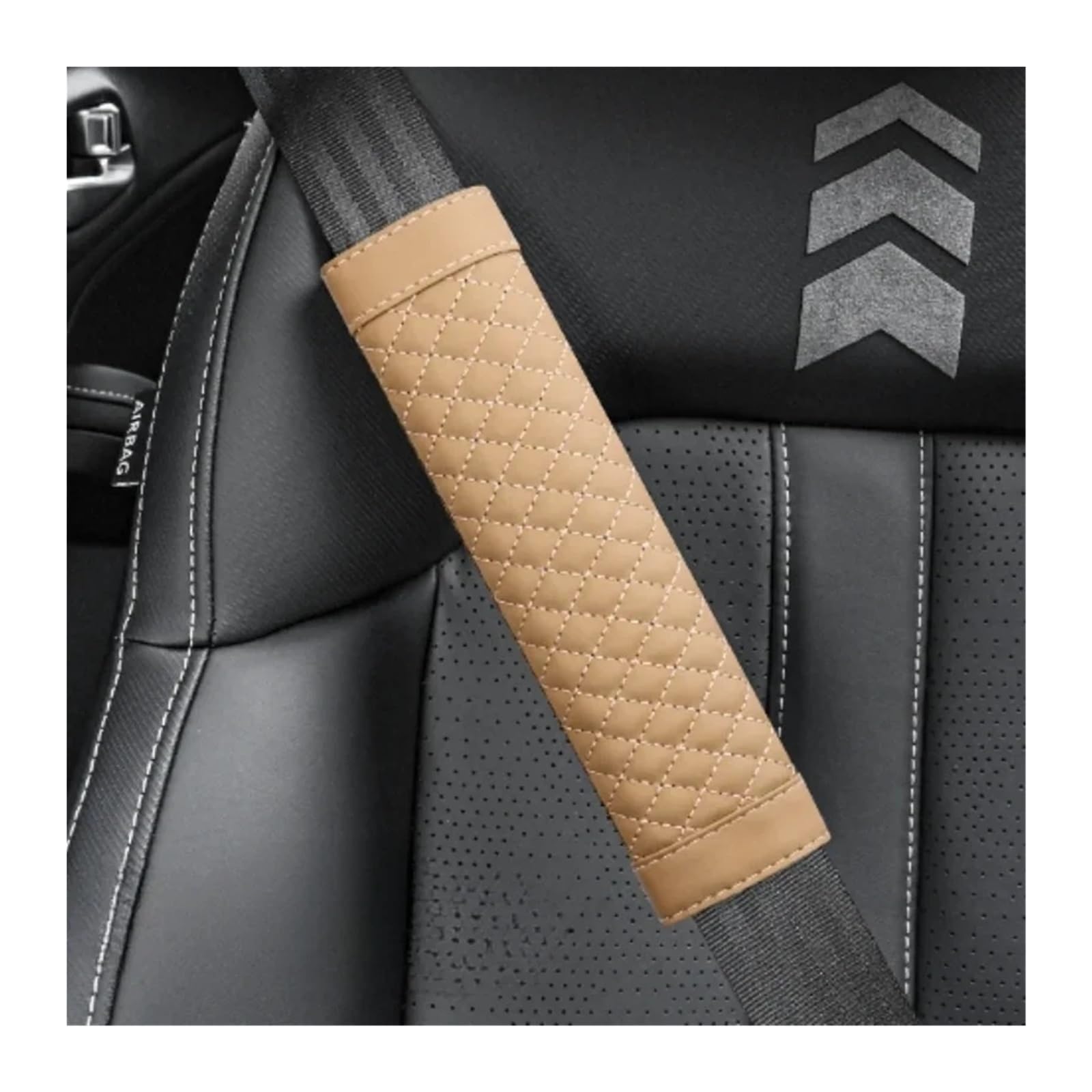 Gurtpolster Auto 2 stücke Auto Sitz Gürtel Schulter Abdeckung Leder Stickerei Tragen-beständig Nicht-slip Leder Sicherheit Abdeckung Auto Innen Dekoration produkte(Beige) von ZRHWSPD