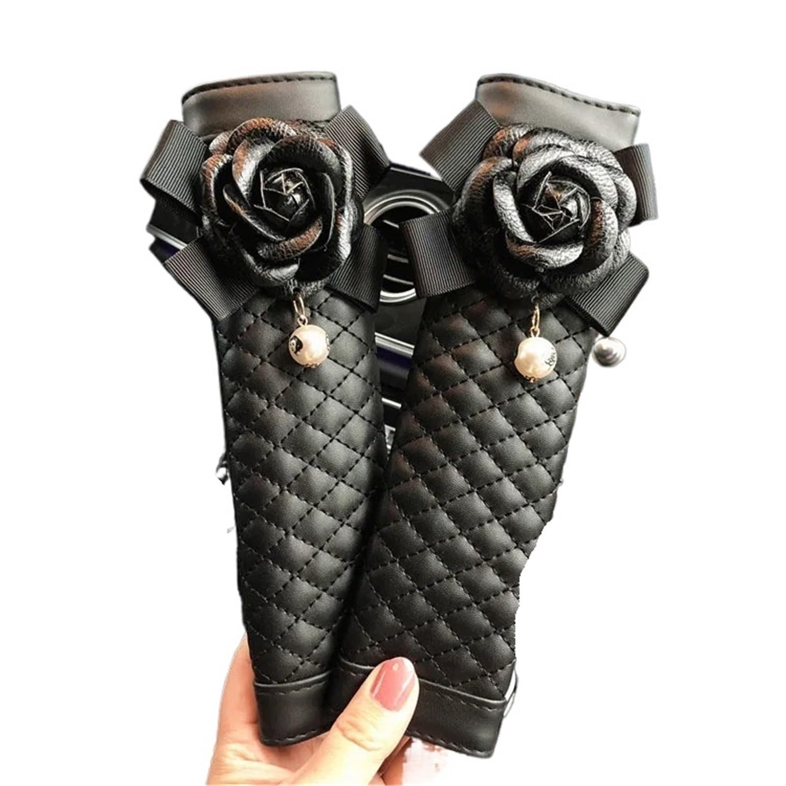 Gurtpolster Auto 2 stücke Kamelie Blume Auto Sicherheit Sitz Gürtel Abdeckung Pu Leder Schulter Pad Auto Styling Sicherheitsgurt Abdeckung Auto Zubehör for frauen(2cps black) von ZRHWSPD
