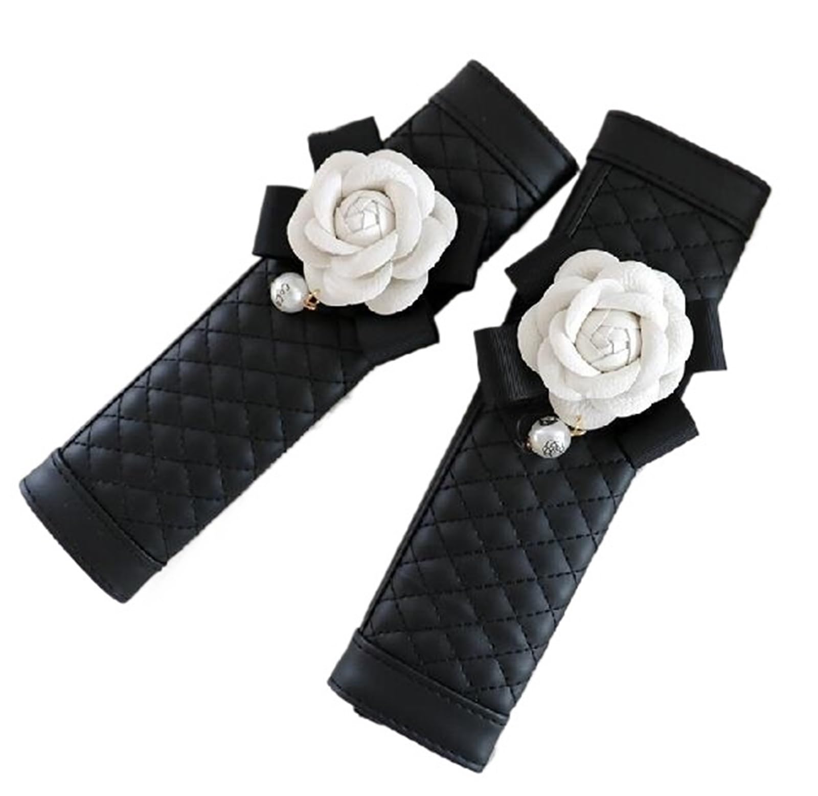 Gurtpolster Auto 2 stücke Kamelie Blume Auto Sicherheit Sitz Gürtel Abdeckung Pu Leder Schulter Pad Auto Styling Sicherheitsgurt Abdeckung Auto Zubehör for frauen(2pcs white) von ZRHWSPD