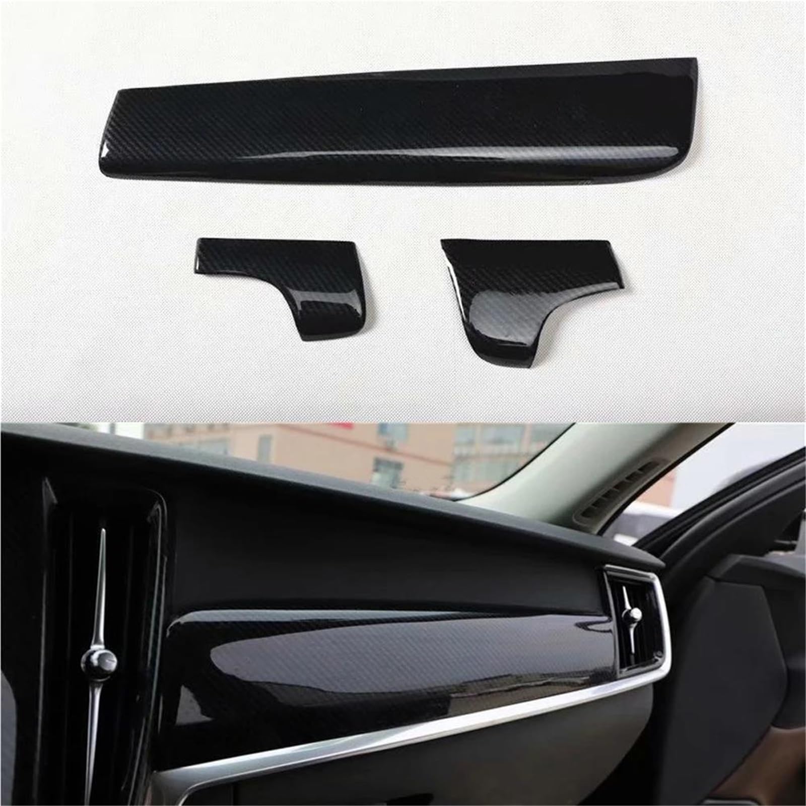 Auto-Innenverkleidungs Auto-Styling Für Volvo Für S90 2016–2021 LHD Armaturenbrett-Dekorationsstreifen Zierleisten Auto-Formteile 3 Stück Auto Dekoration Rahmen Trim(Carbon Pattern) von ZSGHJA