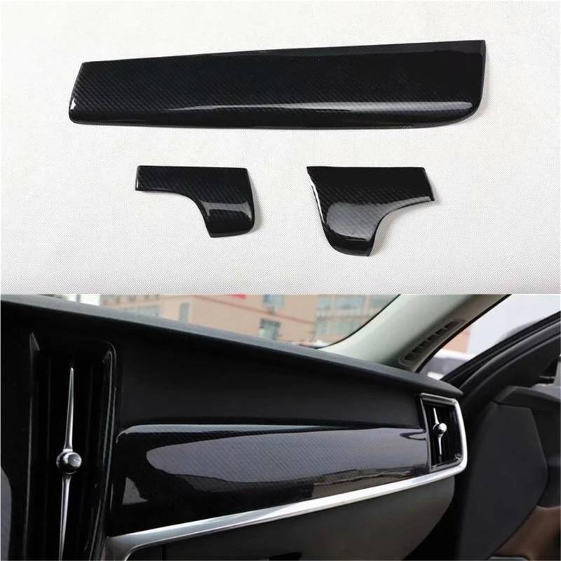 Auto-Innenverkleidungs Auto-Styling Für Volvo Für S90 2016–2021 LHD Armaturenbrett-Dekorationsstreifen Zierleisten Auto-Formteile 3 Stück Auto Dekoration Rahmen Trim(Carbon Pattern) von ZSGHJA