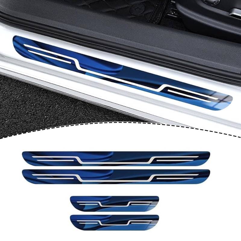 Auto Einstiegsleisten Türschweller Aufkleber für VW Caravelle (T6), Edelstahl Einstiegsleisten Schutz, Türschweller Kratzschutz Abdeckung,C/Blue von ZSGHRZ