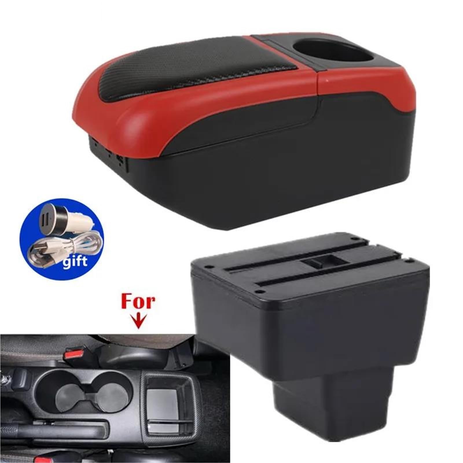 Auto Armlehnenbox Armlehne Box Retrofit Für Mazda 2 Für CX-3 Auto Armlehne Storage Box Auto Zubehör Lade USB Mittelkonsolen(Black-red) von ZSHYTWE