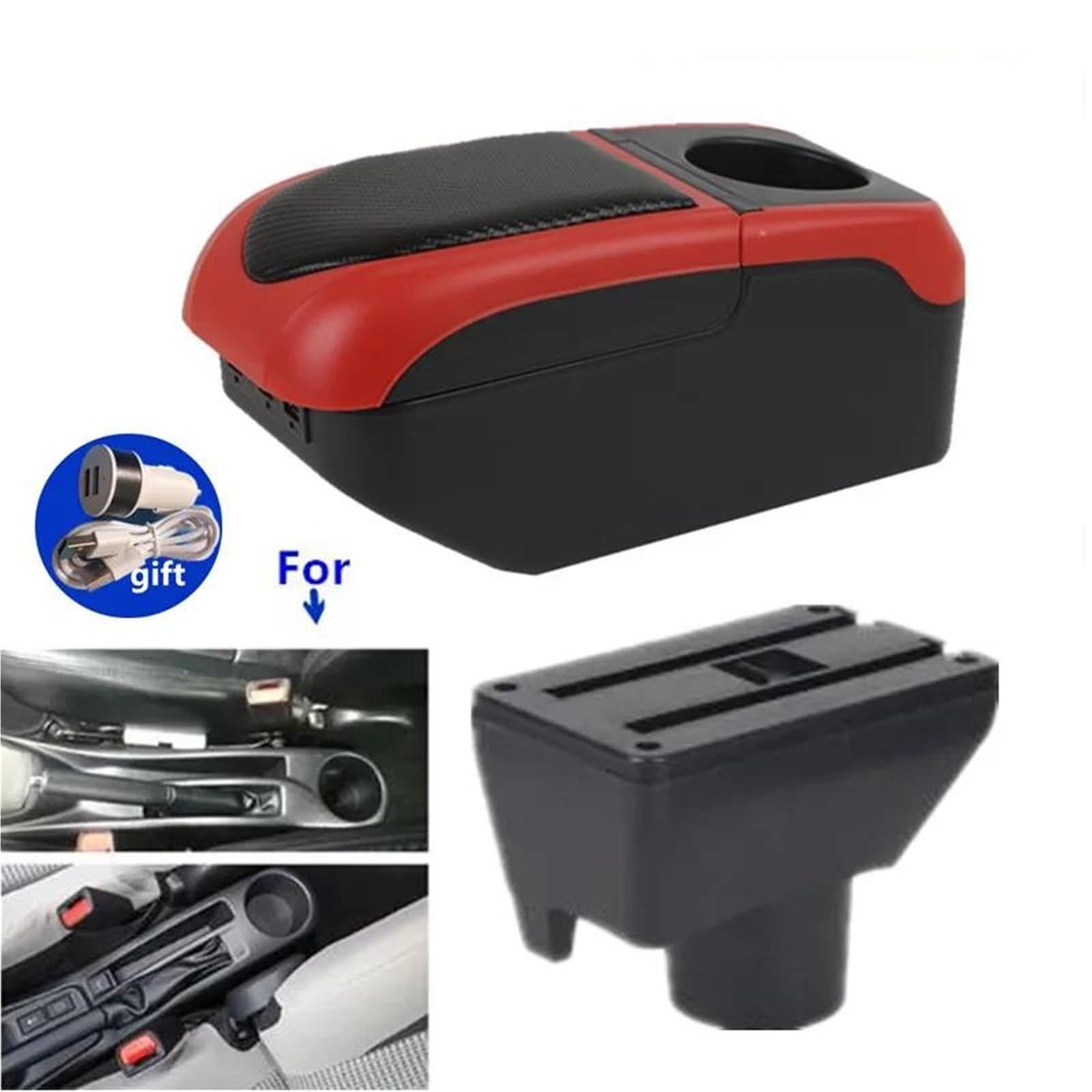 Auto Armlehnenbox Armlehne Für Toyota Für Yaris Für Vitz Auto Armlehne Box Innen Retrofit Center Storage Box Auto Zubehör Mittelkonsolen(Black-red) von ZSHYTWE