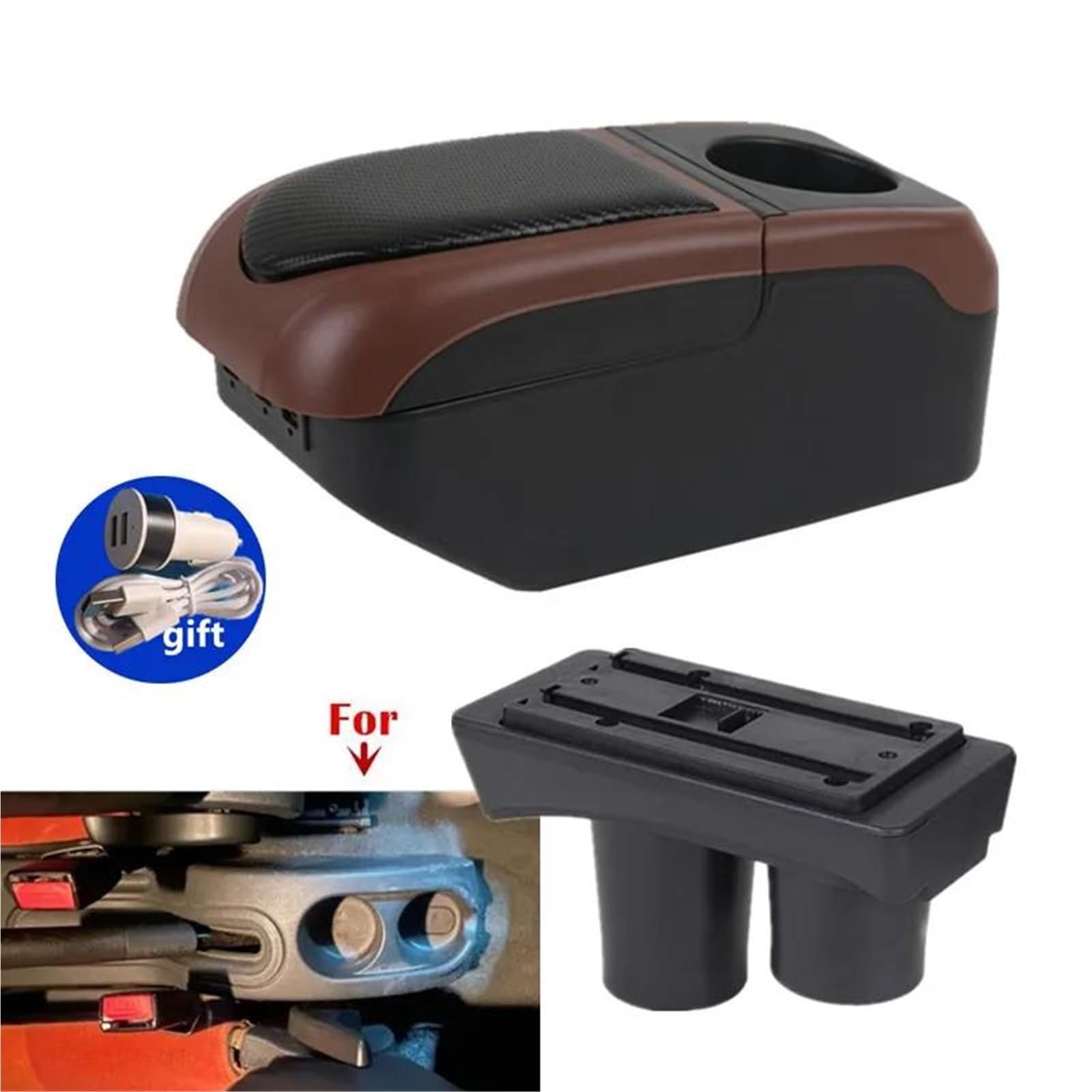 Auto Armlehnenbox Armlehnenbox Für Citroen Für C3 C2 Auto-Armlehnen-Aufbewahrungsbox Innenraum USB-Lade-Aschenbecher Autozubehör Mittelkonsolen(Black-coffee) von ZSHYTWE