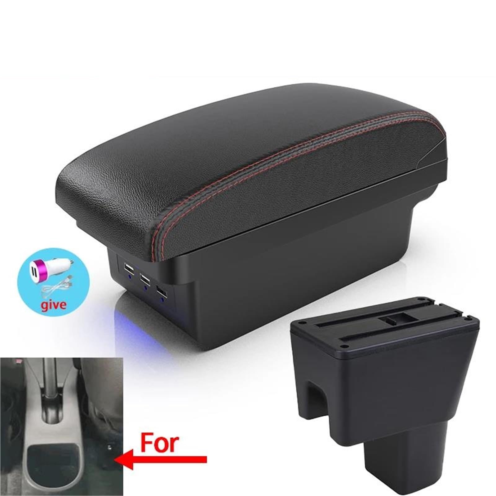 Auto Armlehnenbox Armlehnenbox Für Suzuki Für Celerio Zubehör Zur Änderung Der Mittelkonsole Mit Großer USB-Schnittstelle Mittelkonsolen(Style B1) von ZSHYTWE