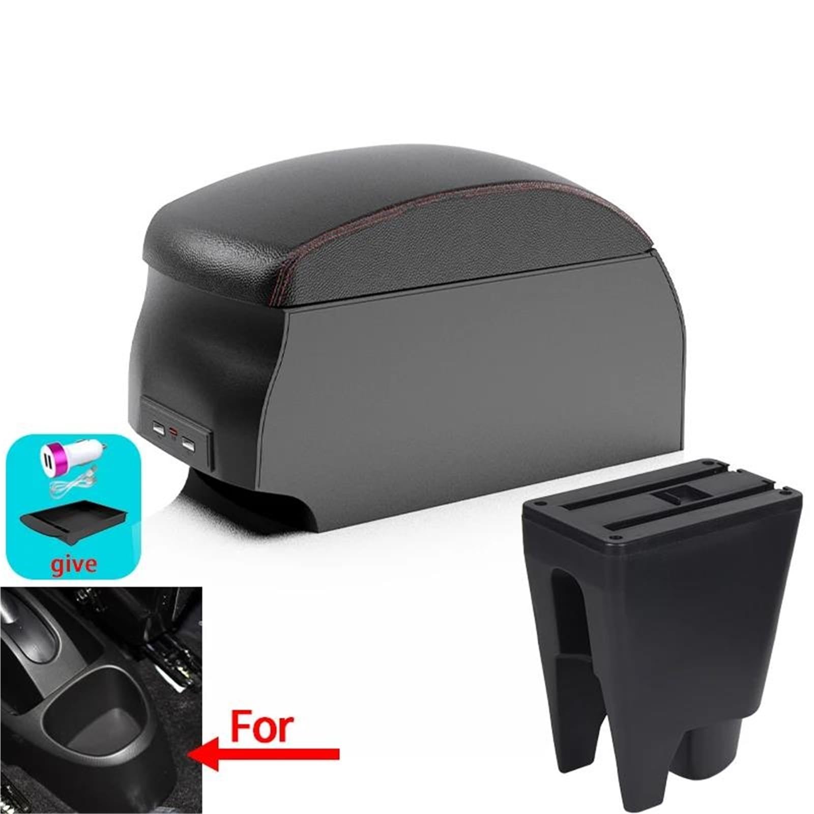 Auto Armlehnenbox Für Peugeot Für 107 Für Citroen Für C1 Für Toyota Armlehnenbox Innenraum Auto Armlehne Center Storage Box USB Mittelkonsolen(Style B1) von ZSHYTWE