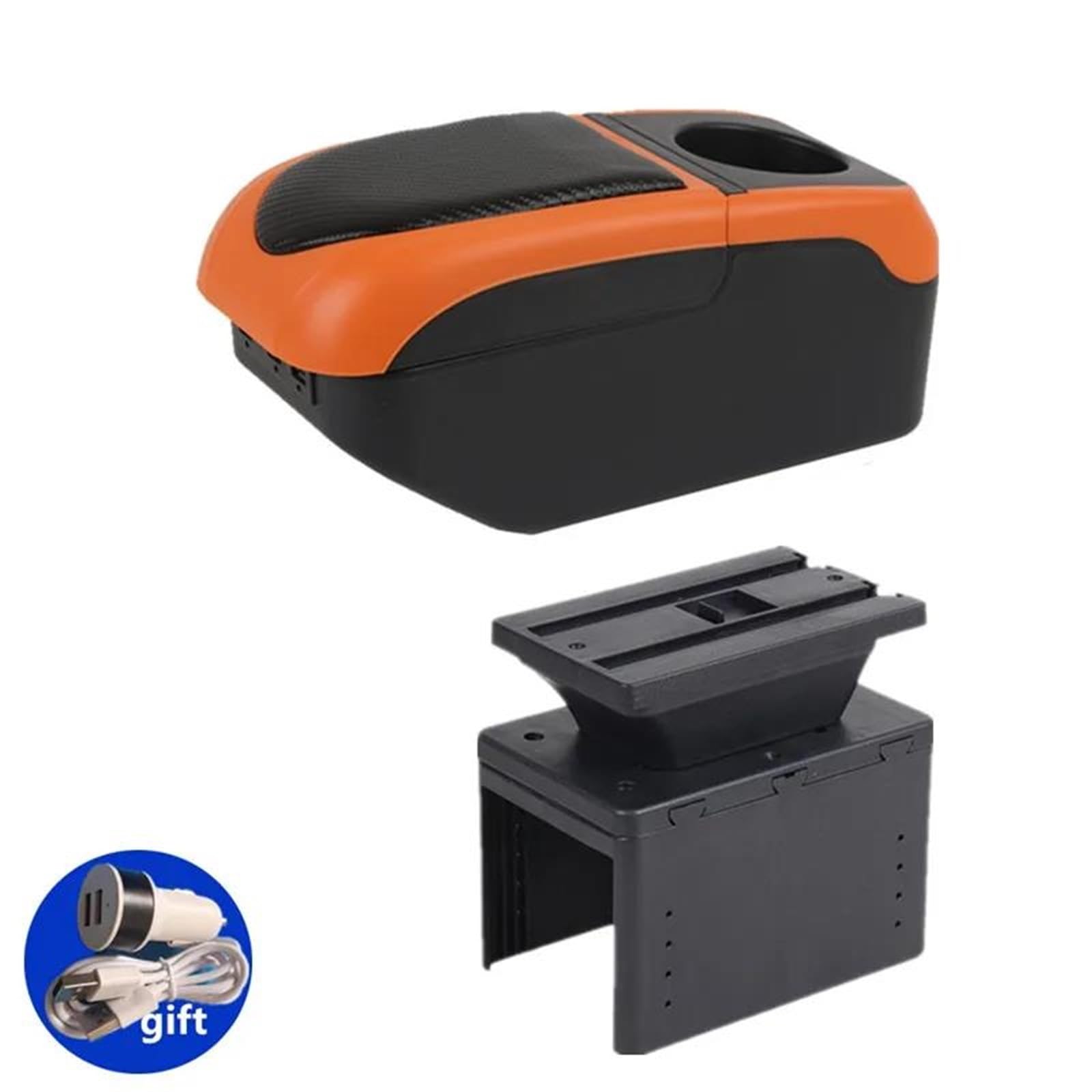 Auto Armlehnenbox Universal Armlehnenbox Universal Modell Auto Armlehnenbox Zentrale Aufbewahrungsbox Auto Arm Innenausstattung Mittelkonsolen(Black-orange) von ZSHYTWE