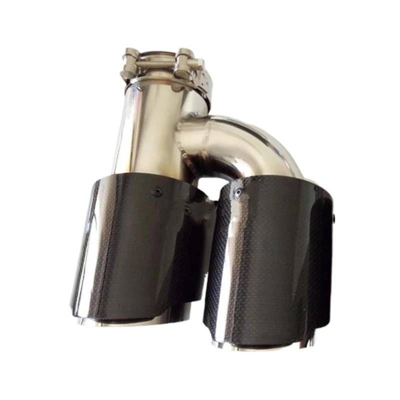 Auspuffblenden 1 STÜCK H-Stil Universal Dual Linke Seite Edelstahl Glänzend Kohlefaser Auto Auspuffblende Endrohr Auto-Styling Auspuffschalldämpfer Endrohrblende(76MM IN 101MM OUT) von ZSKSJHSJ