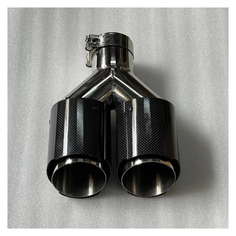 Auspuffblenden 1Pc Dual Auspuff Spitze Glänzend Carbon Faser Doppel Auspuff Düse Endrohr Auspuff System Schalldämpfer Spitze Für Golf Universal Endrohrblende(ID 83MM-OD 101MM) von ZSKSJHSJ