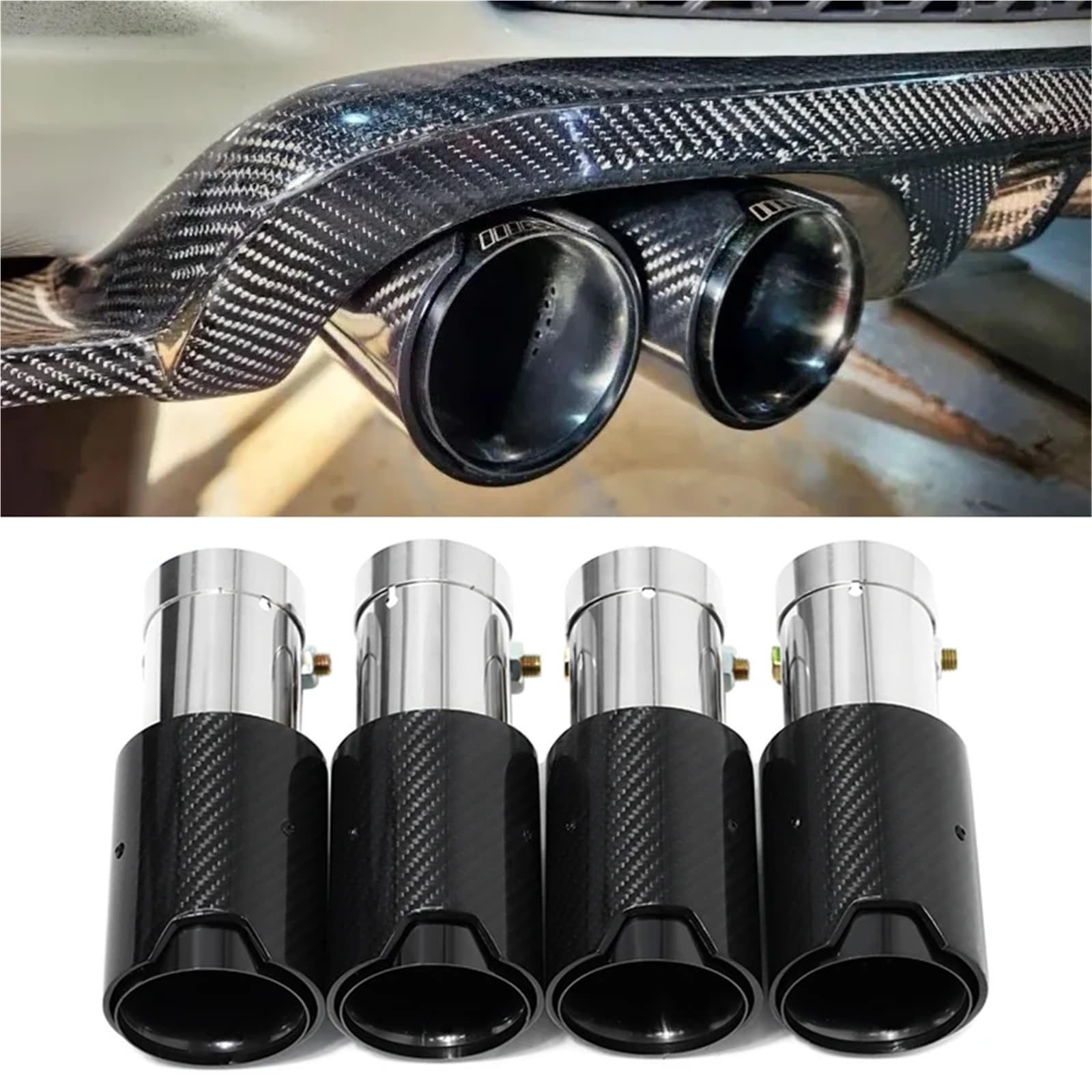 Auspuffblenden 4 Stücke Auspuffblende Für M3 E9x E90 E92 E93 80MM SCHWARZ GLÄNZEND Carbon Faser Schalldämpfer Tipps Endrohr Düse Endrohrblende(Silber) von ZSKSJHSJ