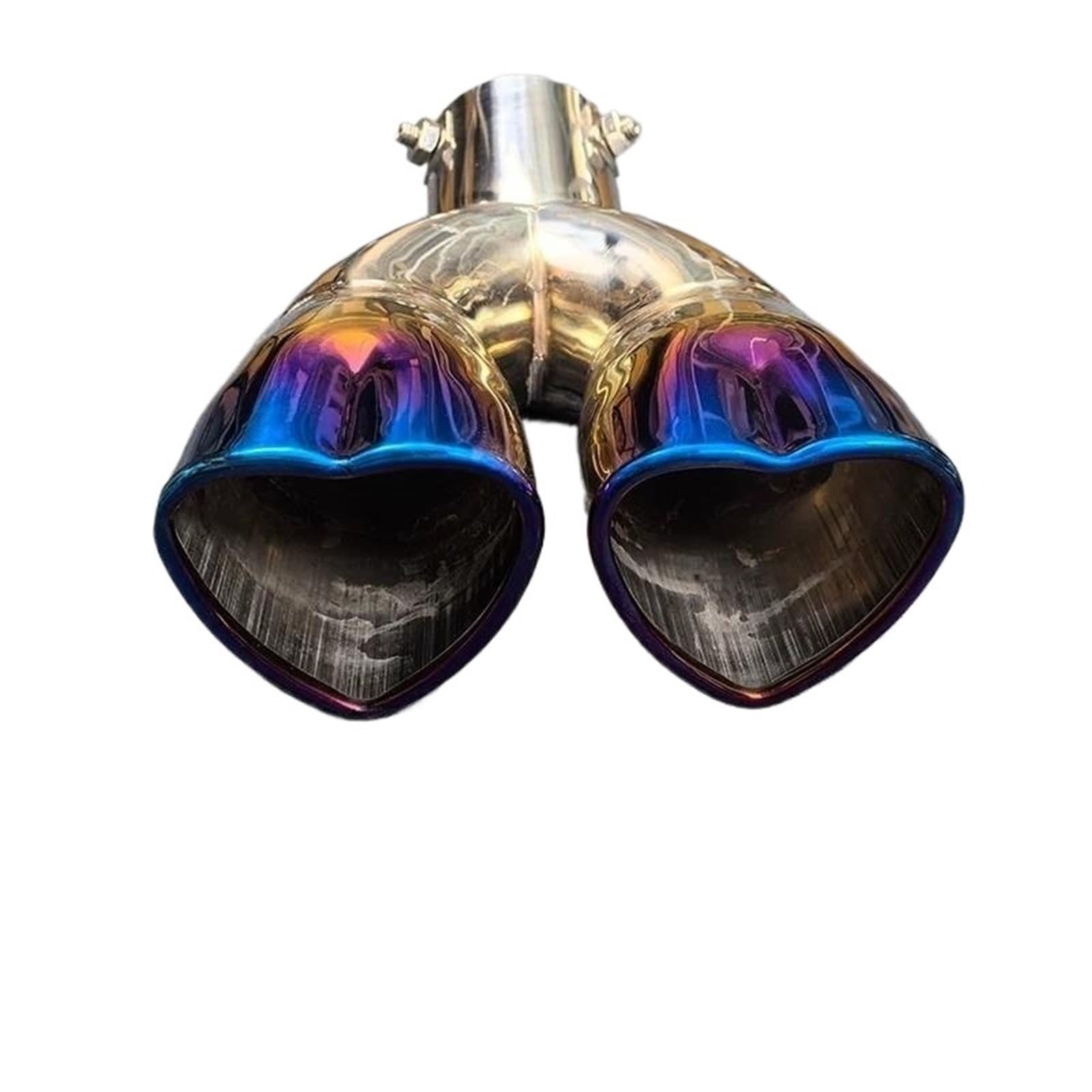 Auspuffblenden Herzförmiges Auto-Auspuffendrohr Universelles Edelstahl-Schalldämpfer-Endrohr Doppelrohr-Einlass 60 Mm Endrohrblende(Blue curved) von ZSKSJHSJ