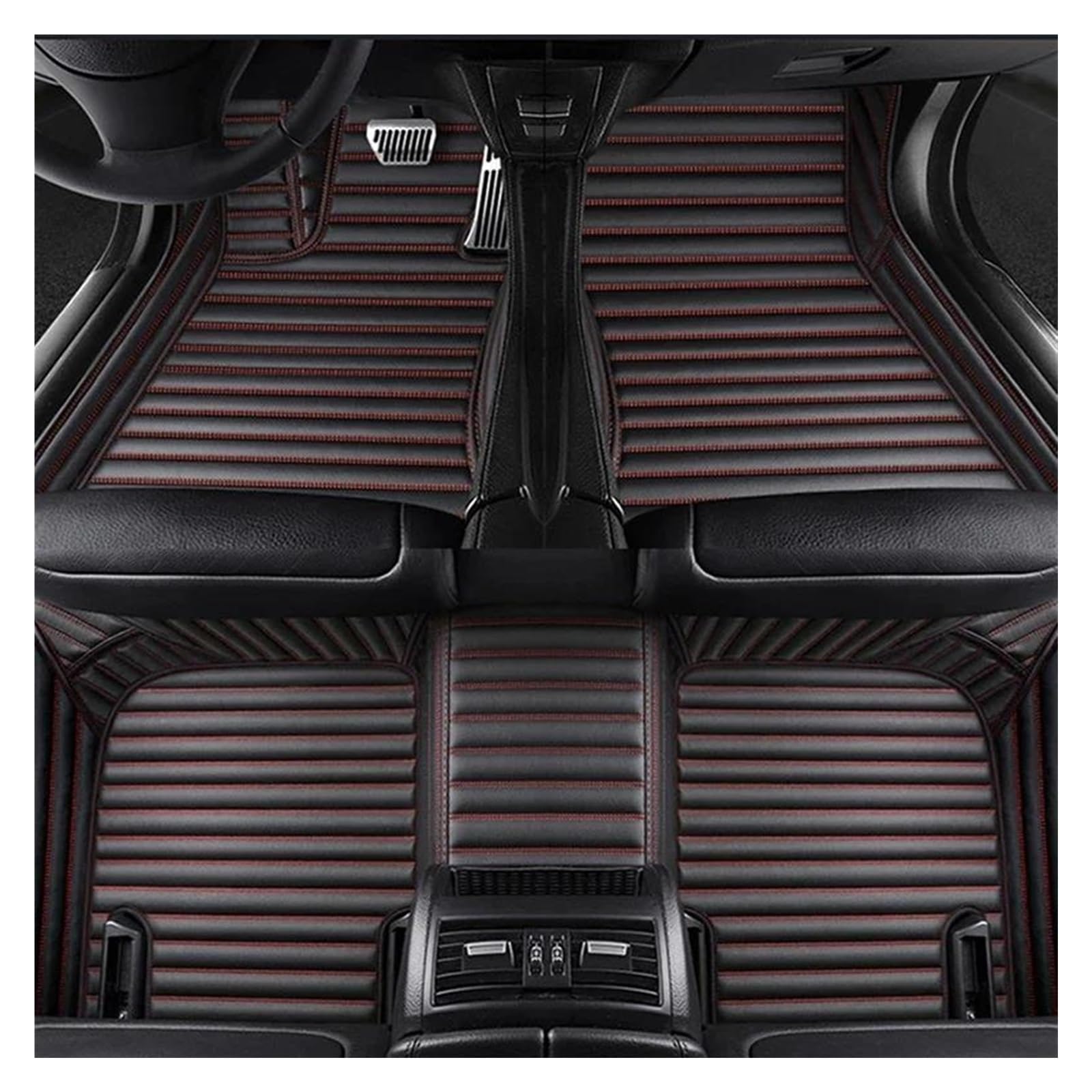 Autoteppich Benutzerdefinierte Streifen Leder 5D Auto Fußmatten Für Peugeot Für 308 CC 2009-2019 Innen Zubehör Teppich Automatten(Black and red 5 Seats) von ZSKSJHSJ