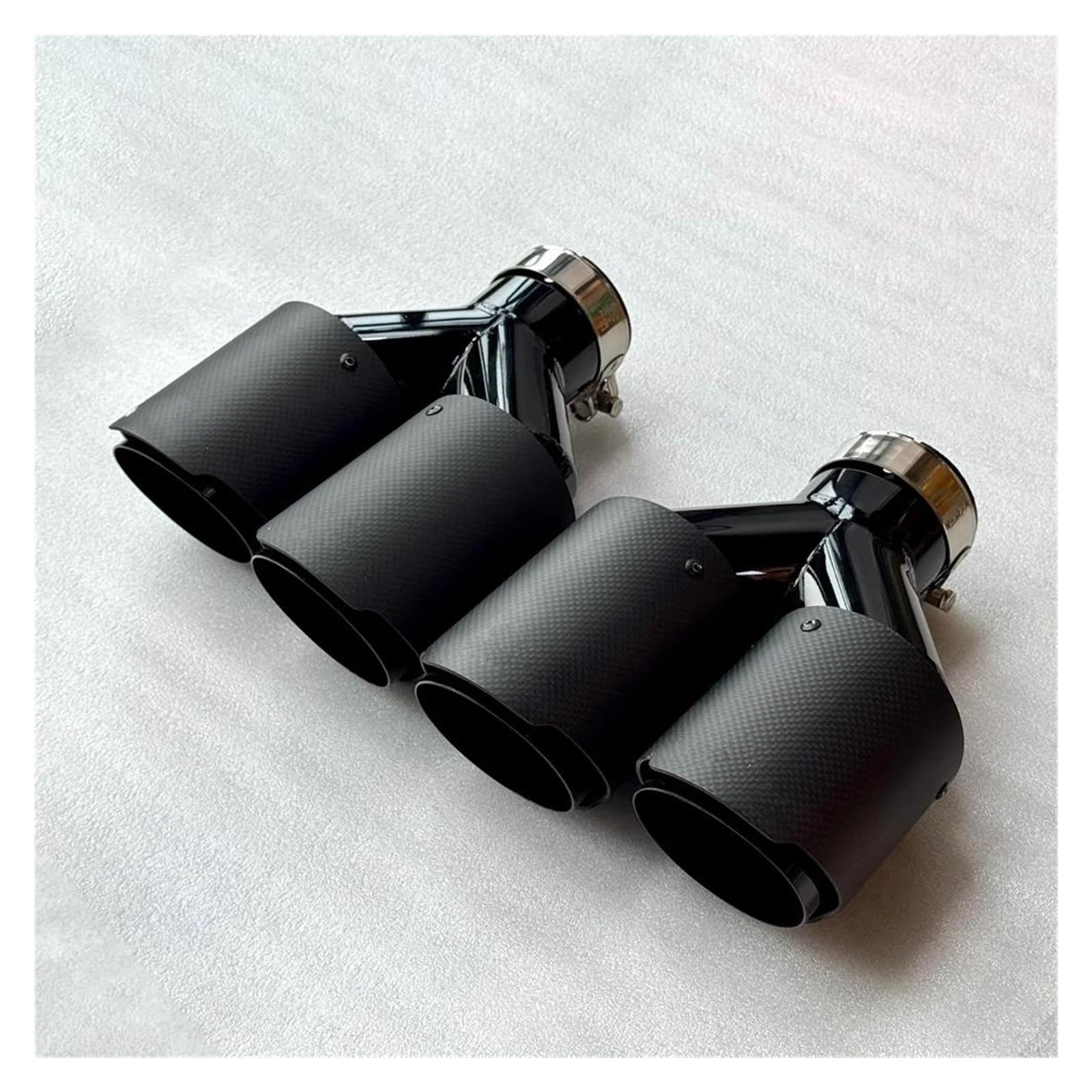 ZSKSJHSJ Auspuffblenden 2 Stück Y-Rohr Doppel-Auto-Auspuffspitzen Mattkohlefaser Schwarz Edelstahl Doppelausgang Auspuffdüsen Schalldämpferspitze Endrohr Endrohrblende(ID 48MM-OD 89MM) von ZSKSJHSJ