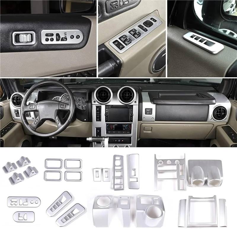 Auto-Innendekoration Für Hummer Für H2 2003-2007 ABS Silber Auto Zentrale Steuerung Dashboard Navigation Panel Abdeckung Trim Aufkleber Auto Trim Aufkleber(Silber) von ZSQGHGH