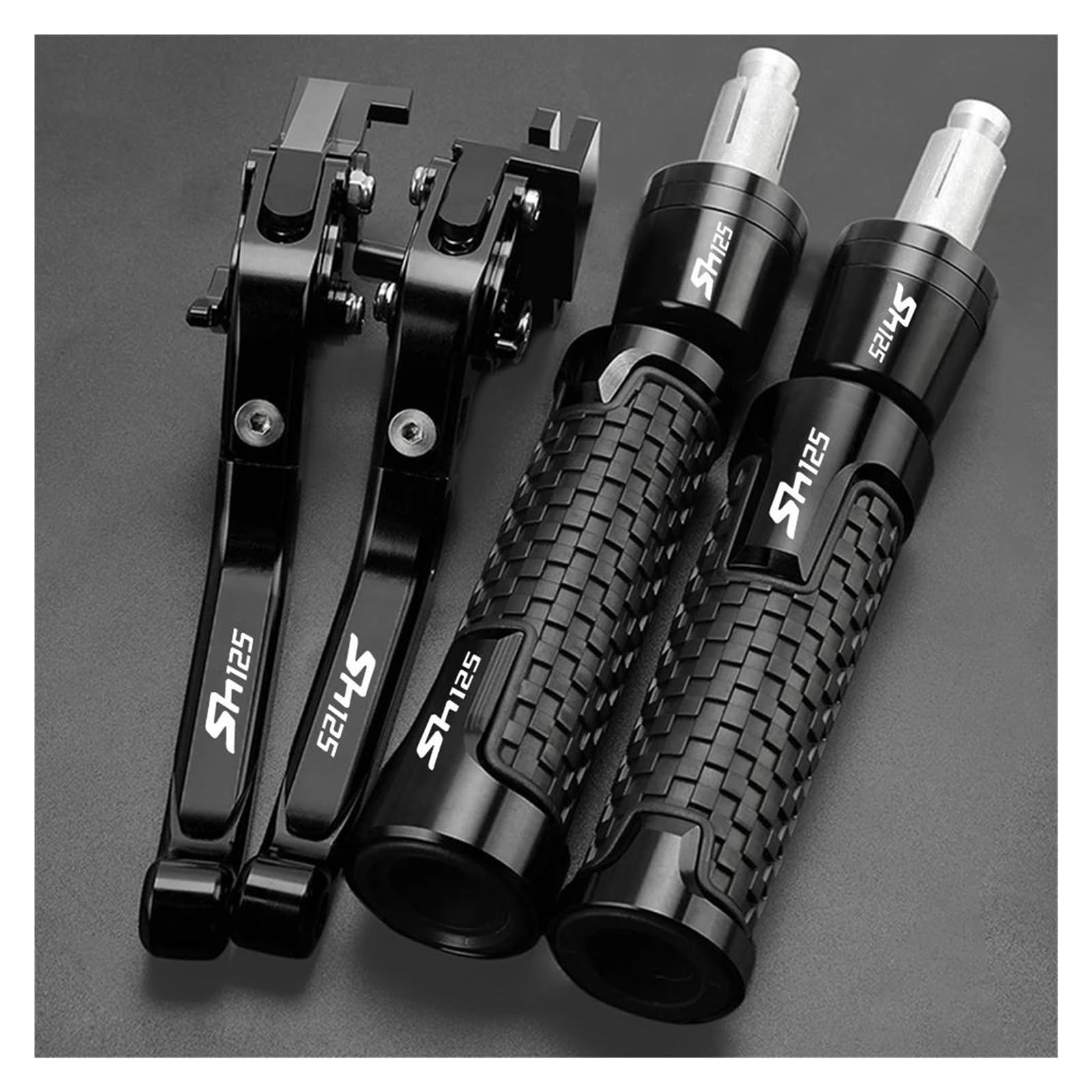 Griffsatz Motorrad Spurstange Handbremse Bremse Kupplung Hebel Lenker Griffe Enden Für H&ONDA SH125i SH125 SH 125(Black) von ZTQLIJQF