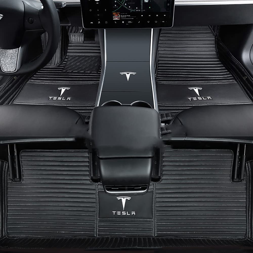 Full Coverage Auto Leder Fußmatten für Tesla Model 3 2019 2020 2021 2022 2023 2024 Allwetter Antirutschmatte Anpassen Teppiche Fussmatten Protection Zubehör,Blackstyle von ZUMAHA
