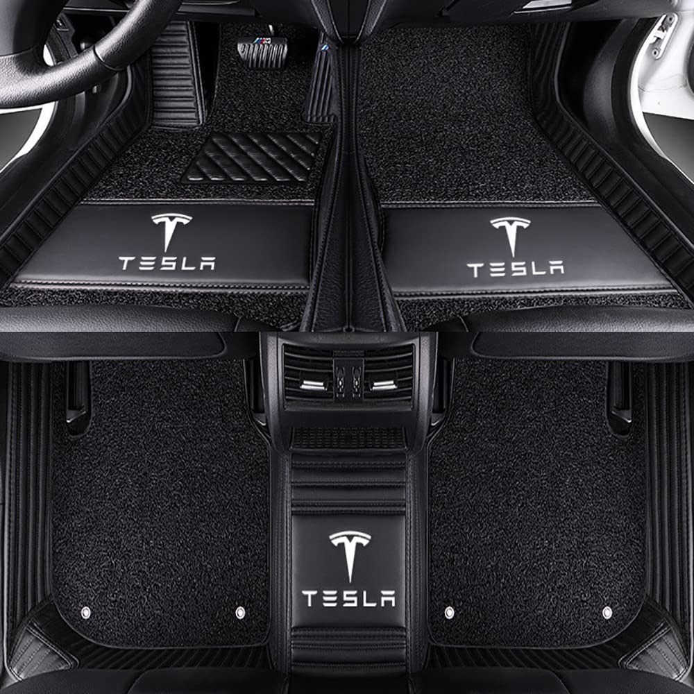 Full Coverage Auto Leder Fußmatten für Tesla Model 3 Highland 2024 Allwetter Antirutschmatte Anpassen Teppiche Fussmatten Protection Zubehör,Blackstyle von ZUMAHA