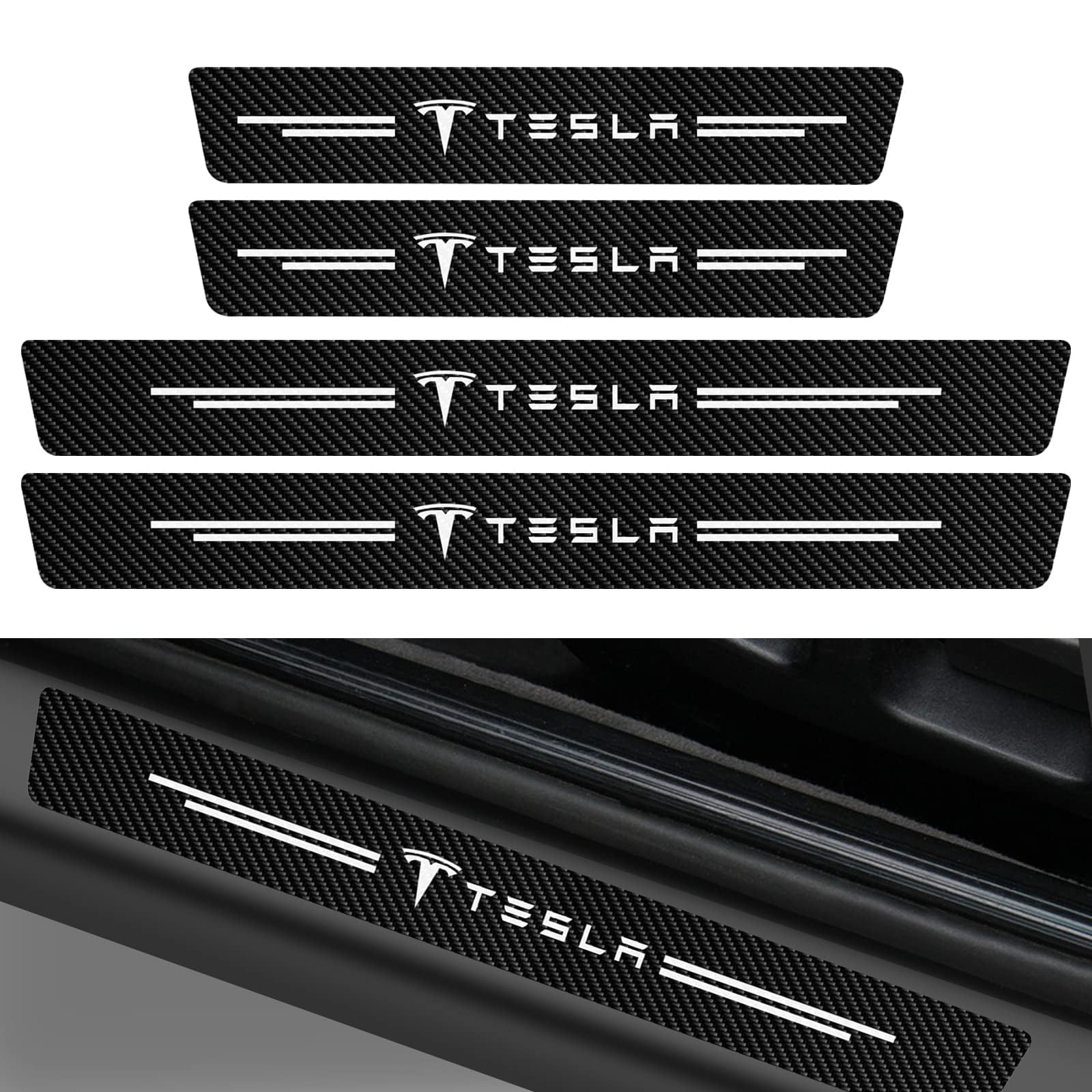 ZUOBYMBC 4 Stück Auto Einstiegsleisten Schutz Aufkleber für Tesla Model Y 2020-2023, Kohlefaser Auto Türeinstiegsschutz Aufkleber,Anti-KratzTrim Scuff Styling SzubehöR von ZUOBYMBC