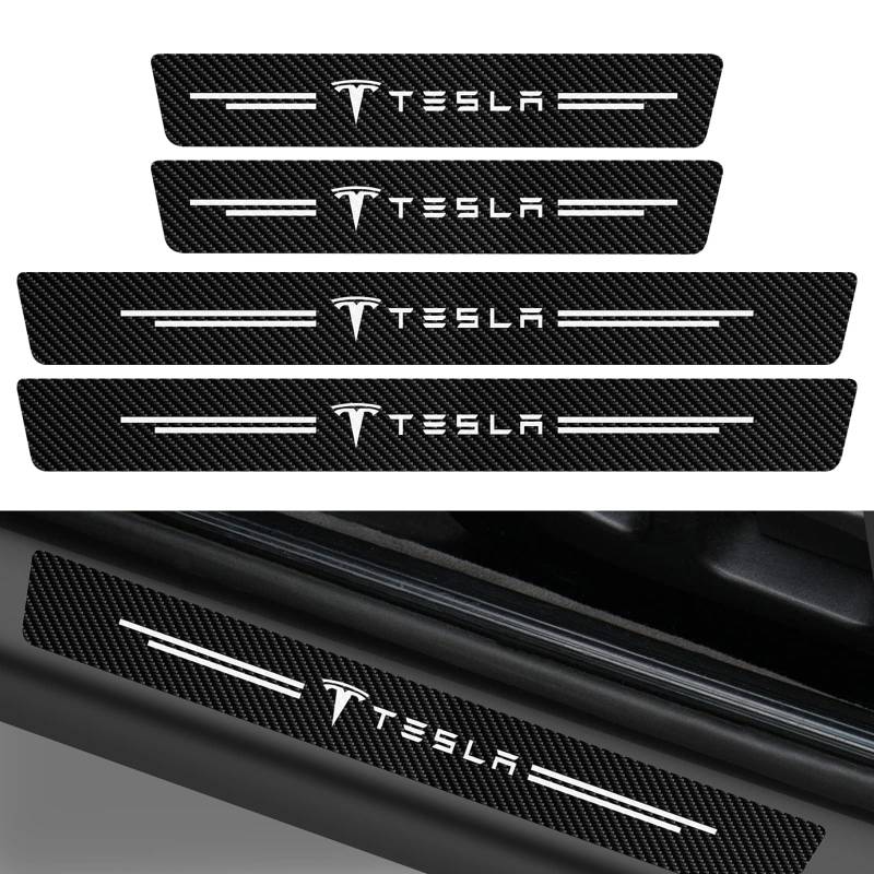 ZUOBYMBC 4 Stück Auto Einstiegsleisten Schutz Aufkleber für Tesla Model Y 2020-2023, Kohlefaser Auto Türeinstiegsschutz Aufkleber,Anti-KratzTrim Scuff Styling SzubehöR von ZUOBYMBC