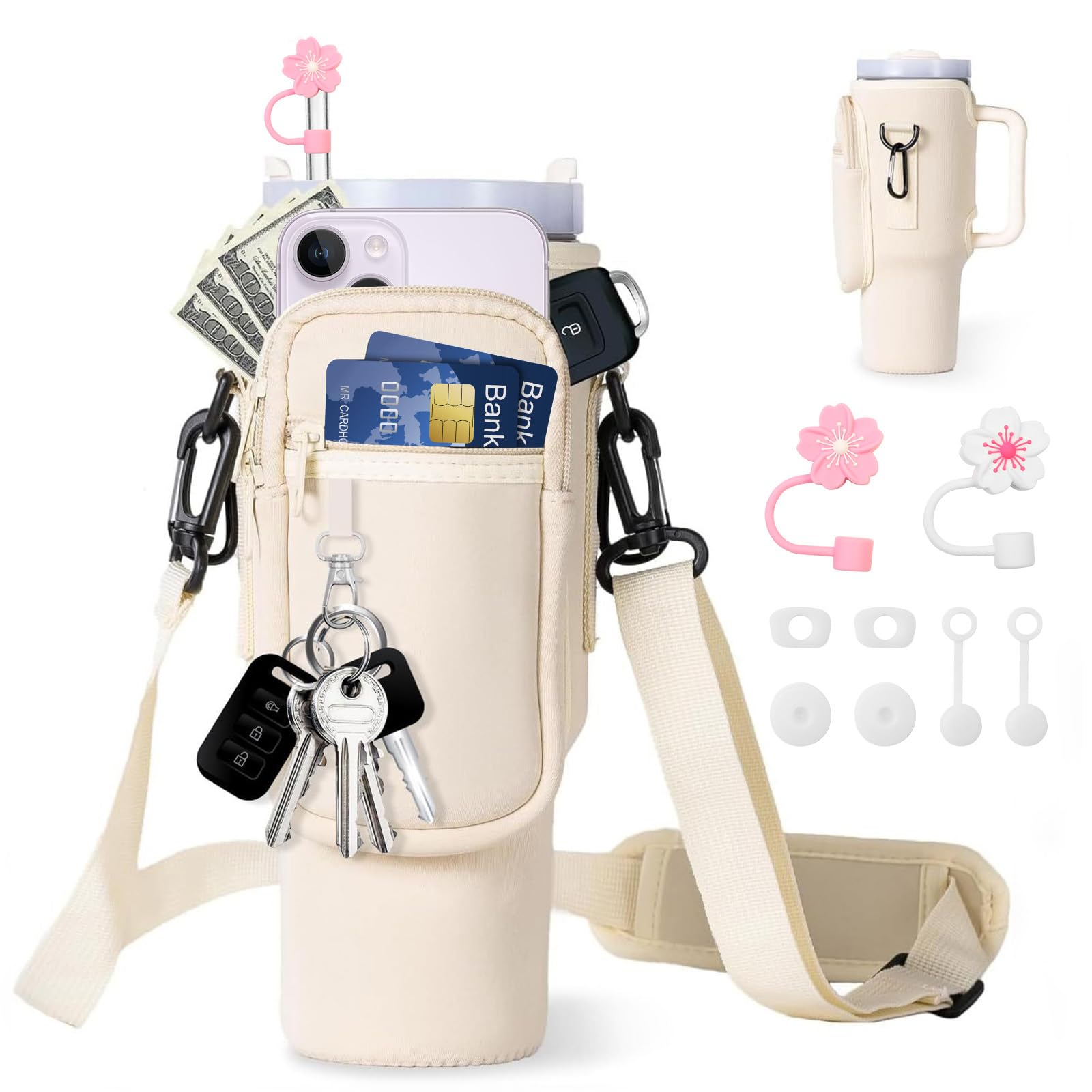 Wasserflaschen Tragetasche für Stanley Becher, Zubehör für Stanley Cup, Becher Tasche Accessories mit Handyfach Verstellbarem Riemen Tragegriff Geeignet Zum Laufen Radfahren Wandern Wasserflaschen Tragetasche für Stanley Becher, Zubehör für Stanley Cup, Becher Tasche Accessories mit Handyfach Verstellbarem Riemen Tragegriff Geeignet Zum Laufen Radfahren Wandern von ZUYIST