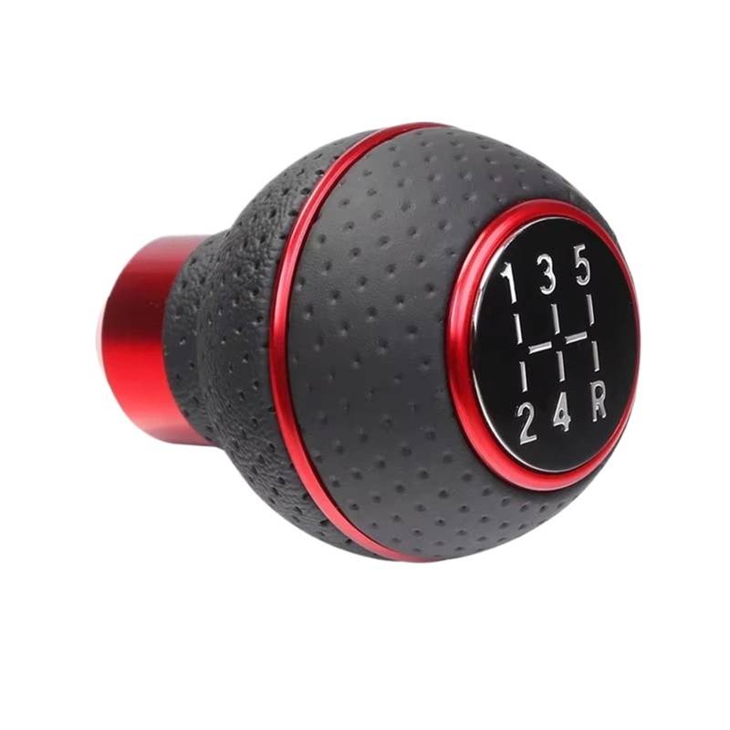 Schaltknauf für Autos Für Schaltgetriebe Leder Und Aluminiumbasis Ersetzen Sie Den Original-Autoknopf Direkt 5-Gang-Universal-Auto-Schaltknauf Getriebeknauf(5 Speed red Ring) von ZVZGPGKLTC