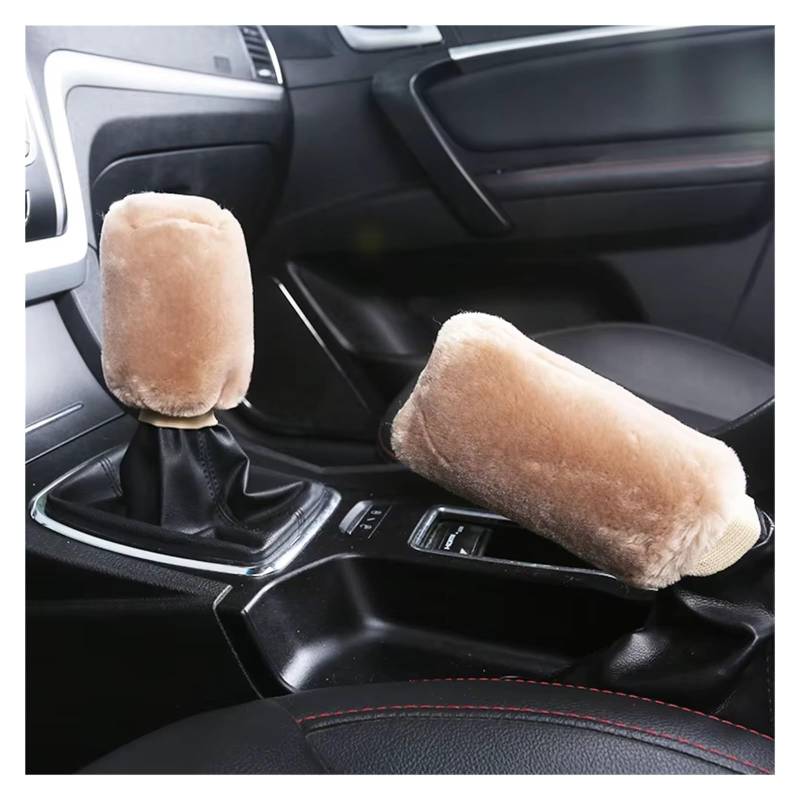 Schaltknauf für Autos Weiche Plüschhülse Winter Warm Handbremse Schaltknauf Abdeckung Griff Universal Auto Dekoration 2 Stück Auto Handbremsgriffabdeckungen Getriebeknauf(Beige) von ZVZGPGKLTC