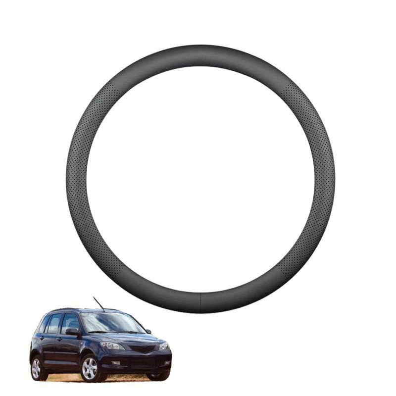 Lenkradbezug Mikrofaser Leder Auto für Mazda 2 DY 2002-2007 Atmungsaktiv Lenkradschutz Anti-Rutsch Lenkradhülle für Sommer Winter Auto Zubehör Innenraum Schwarz,A von ZWJFDGQM