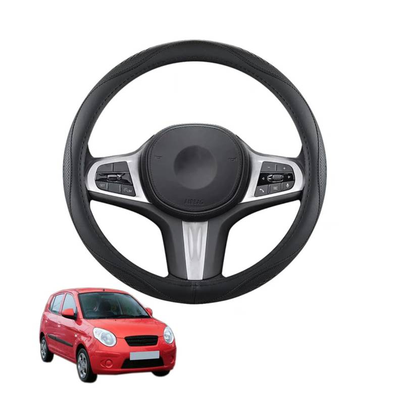 Lenkradbezug Mikrofaser Leder Auto für Picanto/Morning (SA) 2003-2010 Atmungsaktiv Lenkradschutz Anti-Rutsch Lenkradhülle für Sommer Winter Auto Zubehör Innenraum Schwarz,B von ZWJFDGQM