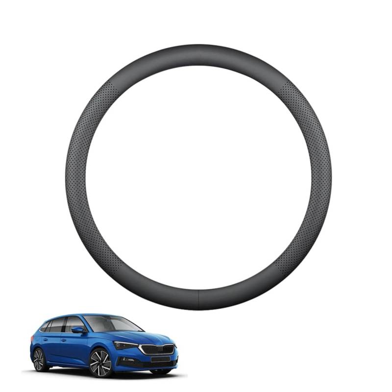 Lenkradbezug Mikrofaser Leder Auto für Scala 2019-2024 Atmungsaktiv Lenkradschutz Anti-Rutsch Lenkradhülle für Sommer Winter Auto Zubehör Innenraum Schwarz,A von ZWJFDGQM
