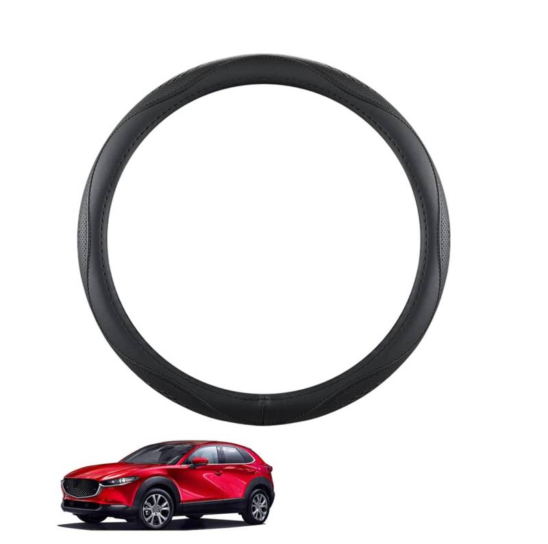 ZWJFDGQM Lenkradbezug Mikrofaser Leder Auto für CX-30 2019-2023 Atmungsaktiv Lenkradschutz Anti-Rutsch Lenkradhülle für Sommer Winter Auto Zubehör Innenraum Schwarz,B von ZWJFDGQM