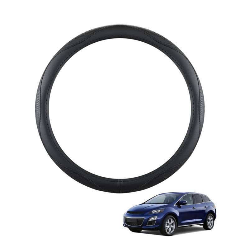 ZWJFDGQM Lenkradbezug Mikrofaser Leder Auto für CX-7 2007-2012 Atmungsaktiv Lenkradschutz Anti-Rutsch Lenkradhülle für Sommer Winter Auto Zubehör Innenraum Schwarz,B von ZWJFDGQM