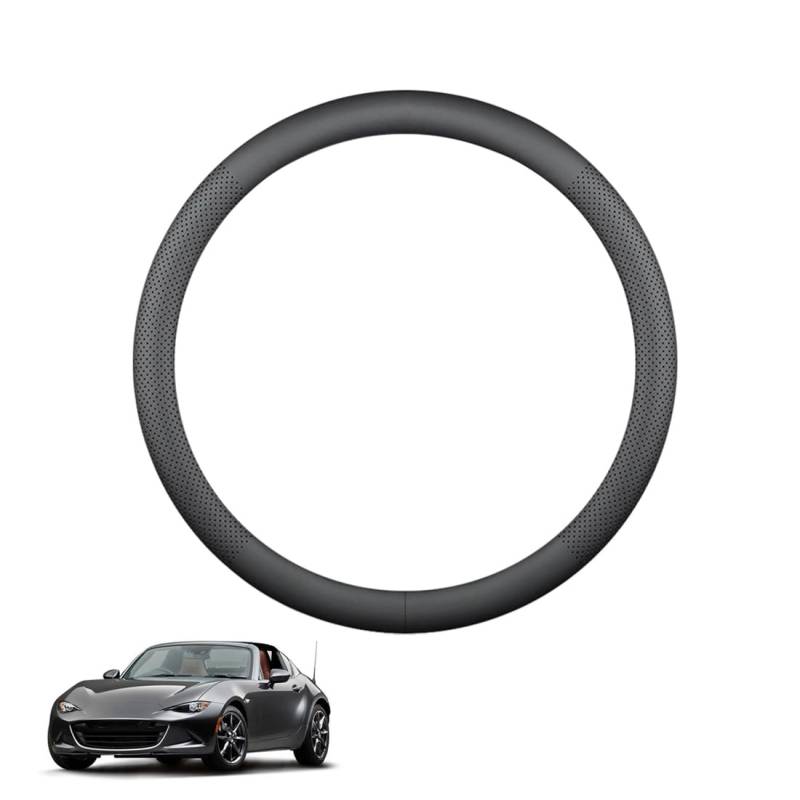 ZWJFDGQM Lenkradbezug Mikrofaser Leder Auto für MX-5/Miata ND 2015-2024 Atmungsaktiv Lenkradschutz Anti-Rutsch Lenkradhülle für Sommer Winter Auto Zubehör Innenraum Schwarz,A von ZWJFDGQM