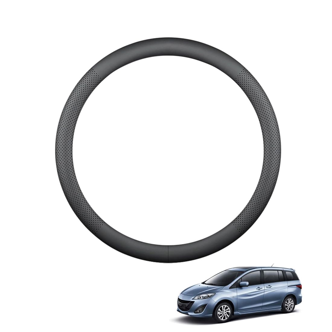 ZWJFDGQM Lenkradbezug Mikrofaser Leder Auto für Mazda5/Premacy (CW) 2011-2018 Atmungsaktiv Lenkradschutz Anti-Rutsch Lenkradhülle für Sommer Winter Auto Zubehör Innenraum Schwarz,A von ZWJFDGQM