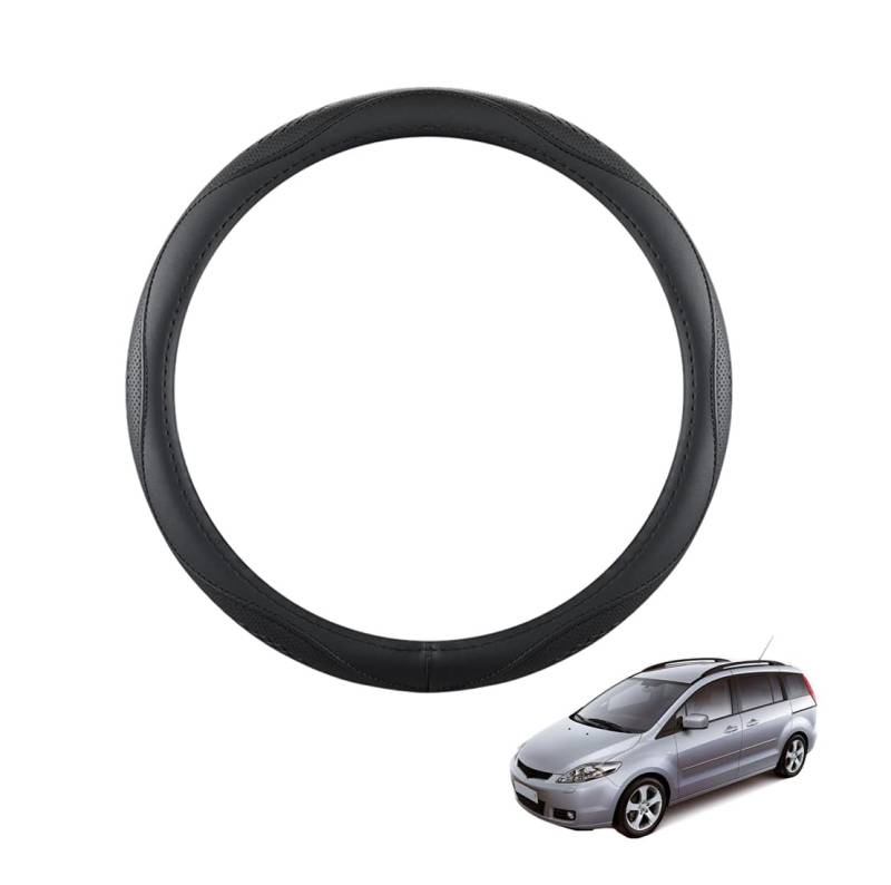 ZWJFDGQM Lenkradbezug Mikrofaser Leder Auto für Mazda5 2004-2010 Atmungsaktiv Lenkradschutz Anti-Rutsch Lenkradhülle für Sommer Winter Auto Zubehör Innenraum Schwarz,B von ZWJFDGQM