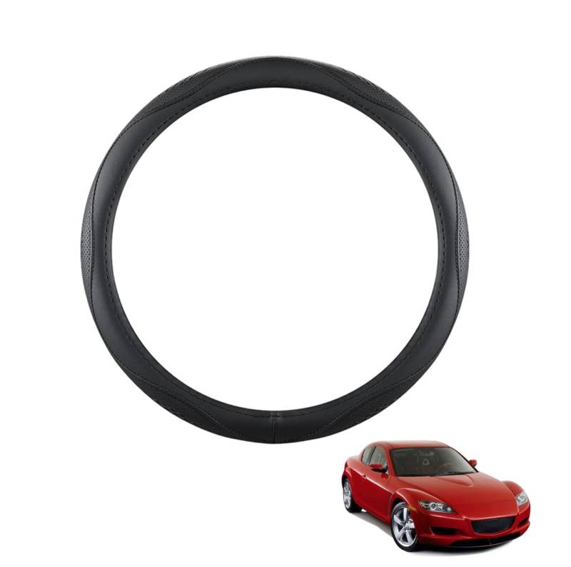 ZWJFDGQM Lenkradbezug Mikrofaser Leder Auto für RX-8 2004-2012 Atmungsaktiv Lenkradschutz Anti-Rutsch Lenkradhülle für Sommer Winter Auto Zubehör Innenraum Schwarz,B von ZWJFDGQM