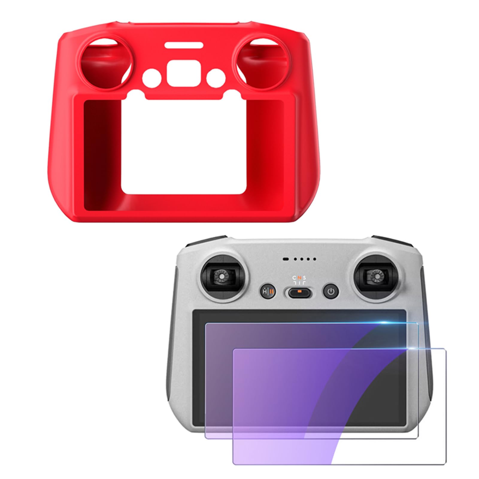 ZWLLKJGS Aktualisierung RC Silikon Abdeckung Hülle+Bildschirm Schutz Films für DJI Mini 3/Mini 3 pro/Air 2s/Mavic 3 Schlau Fernbedienung(Rot) von ZWLLKJGS