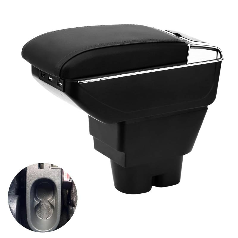 Auto Armlehnen Ersatz für Peugeot 207 207CC, Zweilagige Armlehne mit 7 USB Ladeanschlüssen, Schwarzes PU Leder, Mittelkonsolen Aufbewahrungsbox von ZWPARTS