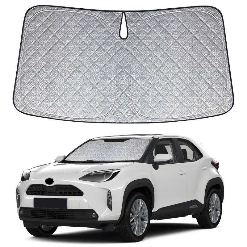 Auto Frontscheiben Sonnenblende Ersatz für Toyota Yaris Cross 2020-2024, Faltbarer Sonnenschutz für Auto Windschutzscheibe, um 99% UVR zu Blockieren und Ihr Fahrzeug Kühler zu Halten von ZWPARTS