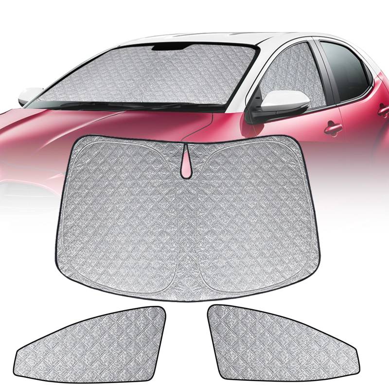 Auto Sonnenblende Ersatz für Toyota Yaris XP210 2020-2025, 3 STK Faltbarer Sonnenschutz für Auto Innenabdeckung, Windschutzscheibenabdeckung um 99% UVR zu Blockieren und Ihr Fahrzeug Kühler zu Halten von ZWPARTS