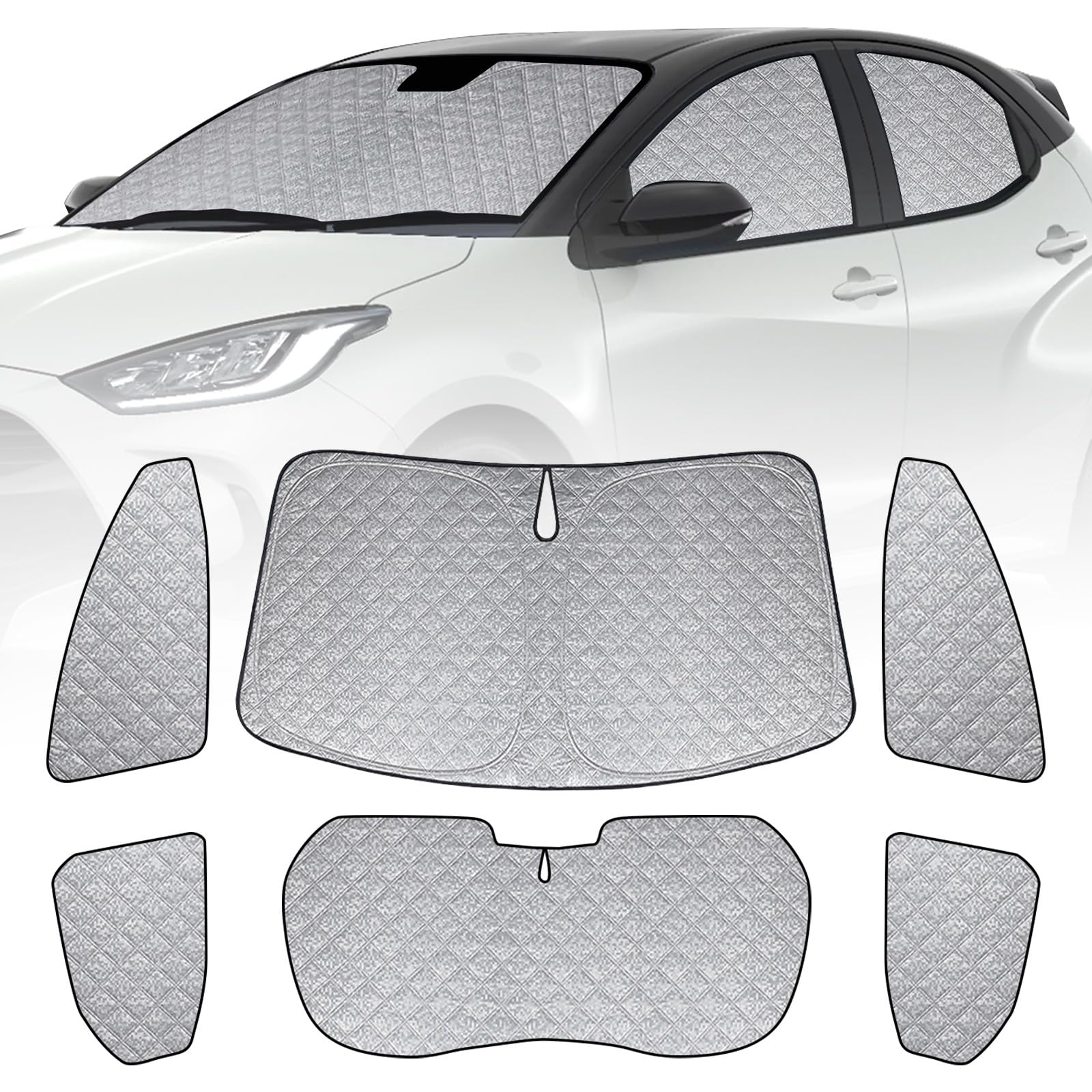 Auto Sonnenblende Ersatz für Toyota Yaris XP210 2020-2025, 6 STK Faltbarer Sonnenschutz für Auto Innenabdeckung, Windschutzscheibenabdeckung um 99% UVR zu Blockieren und Ihr Fahrzeug Kühler zu Halten von ZWPARTS