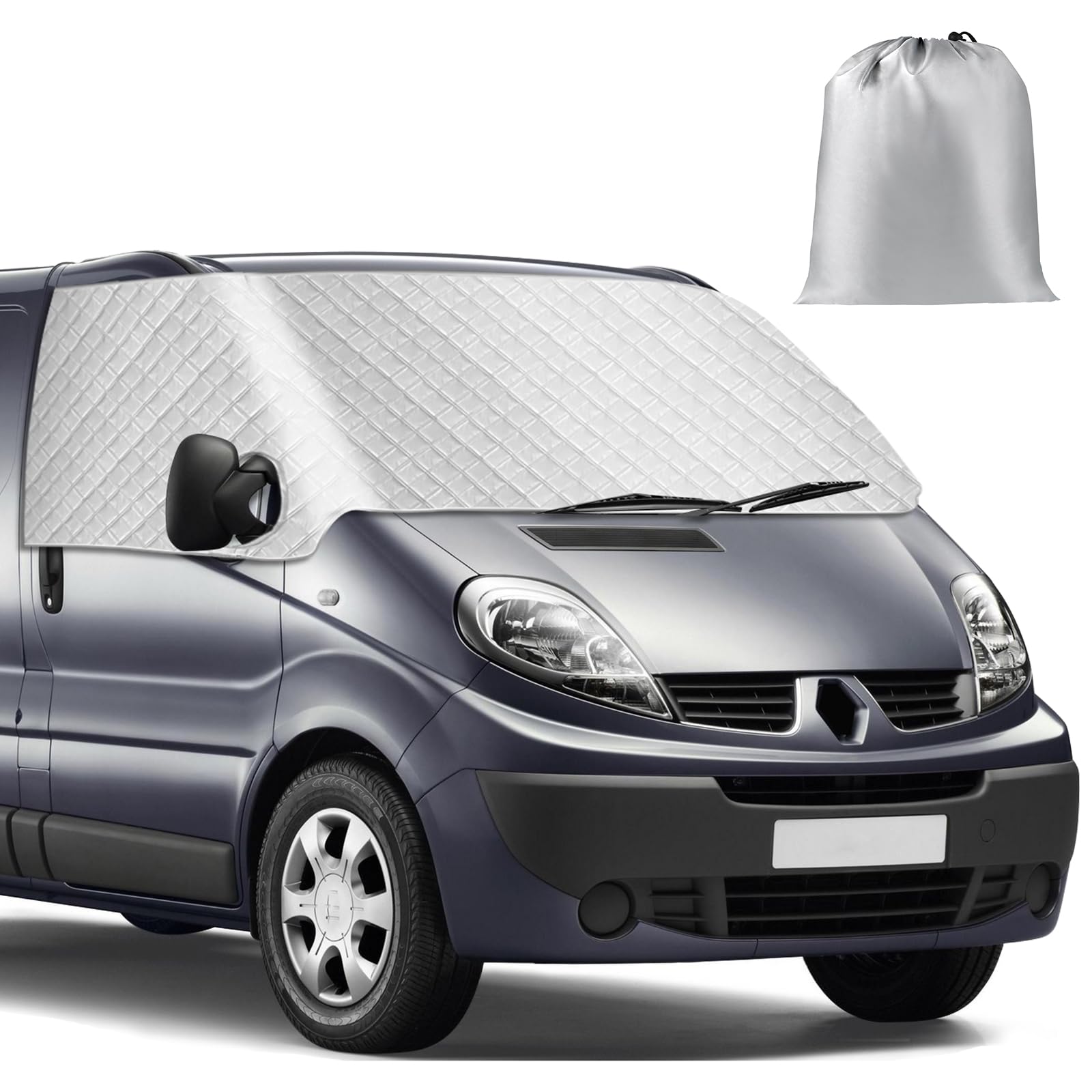 Auto Windschutzscheiben Abdeckung Ersatz für Renault Trafic 2001-2014, Silber Frontscheiben Sonnenschutz, Blockiert UV Strahlen, Wetterfeste Frontscheibe Wrap Cover, Ihr Fahrzeug Kühler zu Halten von ZWPARTS