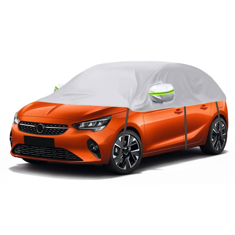 Autoabdeckung Ersatz für Mini Cooper Opel Corsa D Renault Clio, Universelle Sonnenfest Hälfte Autoabdeckung, Halbgarage UV Beständige Halbe Auto Abdeckplane Staubdicht Schneefest Outdoor Indoor von ZWPARTS