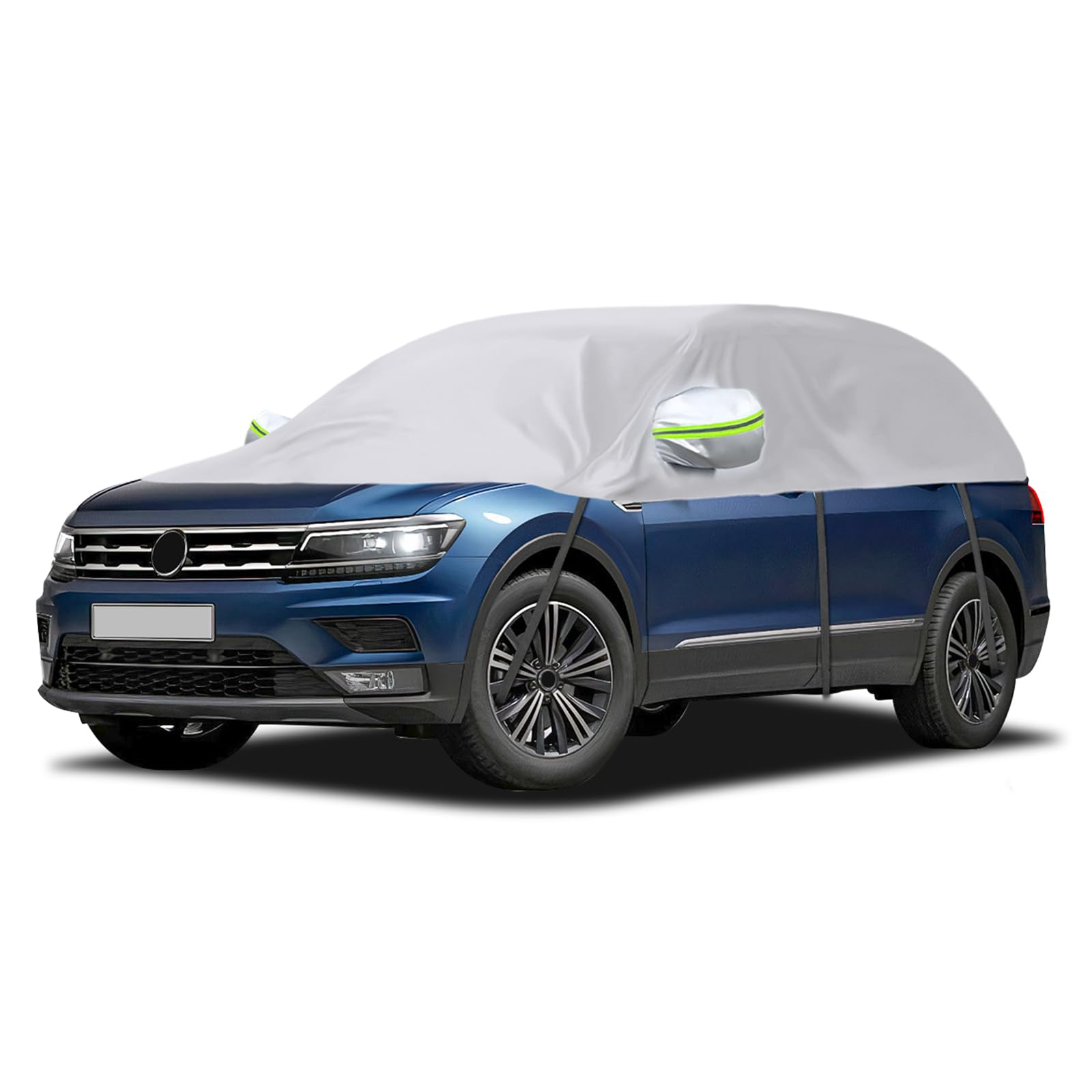 Autoabdeckung Ersatz für VW Tiguan LWB Tesla Model Y, Universelle Sonnenfest Hälfte Autoabdeckung, Halbgarage UV Beständige Halbe Auto Abdeckplane Staubdicht Schneefest Outdoor Indoor von ZWPARTS