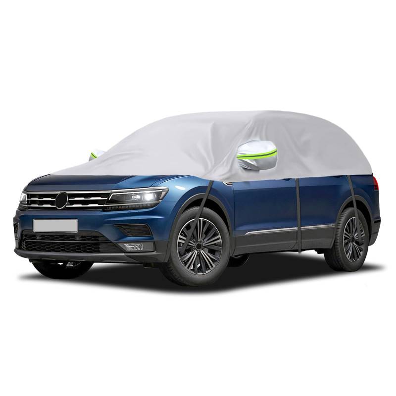 Autoabdeckung Ersatz für VW Tiguan LWB Tesla Model Y, Universelle Sonnenfest Hälfte Autoabdeckung, Halbgarage UV Beständige Halbe Auto Abdeckplane Staubdicht Schneefest Outdoor Indoor von ZWPARTS
