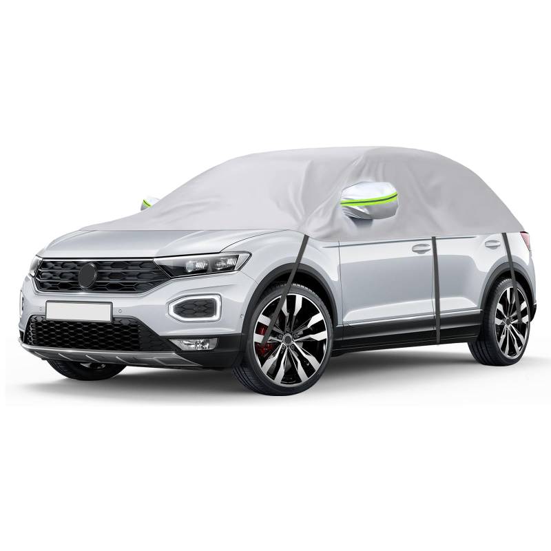 Autoabdeckung Ersatz für VW Tiguan SWB T-ROC Renault Captur, Universelle Sonnenfest Hälfte Autoabdeckung, Halbgarage UV Beständige Halbe Auto Abdeckplane Staubdicht Schneefest Outdoor Indoor von ZWPARTS