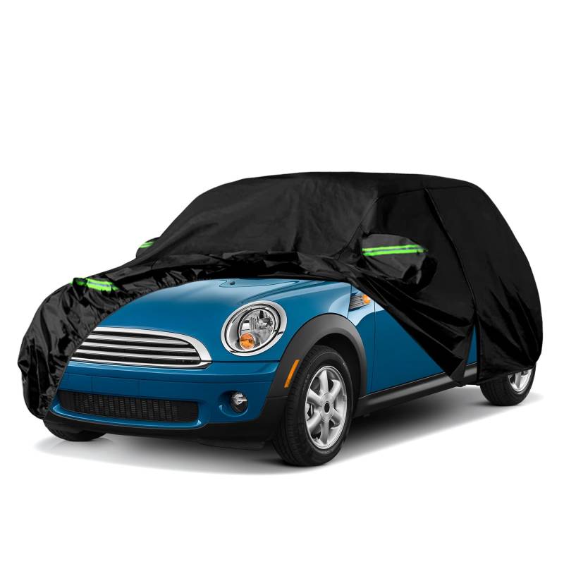 Autoabdeckung Wasserdicht Passend für Mini Cooper 3 Türer 2000-2024, 300D Schwarz Vollgarage Autoplane mit Reißverschlusstür für Schnee, Regen, Allwetterschutz von ZWPARTS