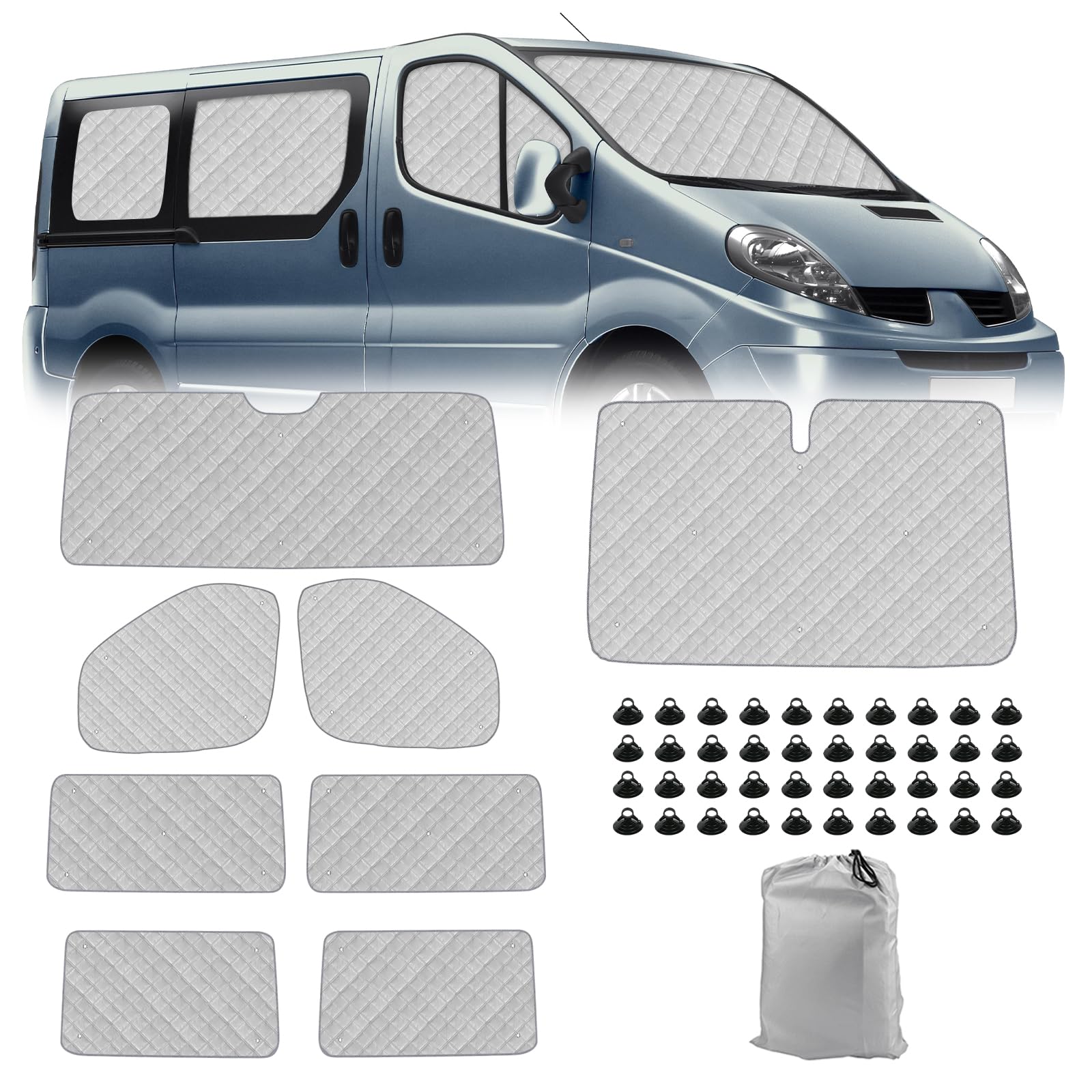 Sonnenschutz Auto Frontscheibe Ersatz für 2001-2014 Renault Trafic SWB, 8 STK Faltbarer Sonnenschutz für Auto Innenabdeckung, Internes Thermomatte Set mit Aufbewahrungstasche Sonnenschutz Auto Frontscheibe Ersatz für 2001-2014 Renault Trafic SWB, 8 STK Faltbarer Sonnenschutz für Auto Innenabdeckung, Internes Thermomatte Set mit Aufbewahrungstasche von ZWPARTS