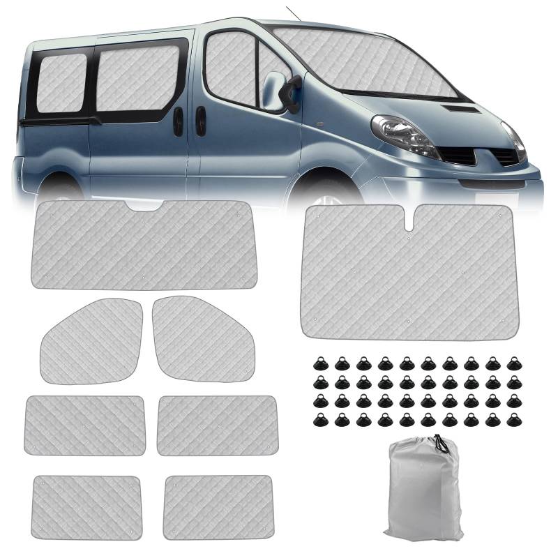 Sonnenschutz Auto Frontscheibe Ersatz für 2001-2014 Renault Trafic SWB, 8 STK Faltbarer Sonnenschutz für Auto Innenabdeckung, Internes Thermomatte Set mit Aufbewahrungstasche von ZWPARTS